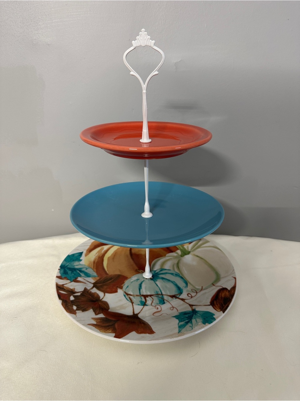 3-Tier Fall Ceramic Serving Stand in Orange, Blue and Multicolor - Home Dining